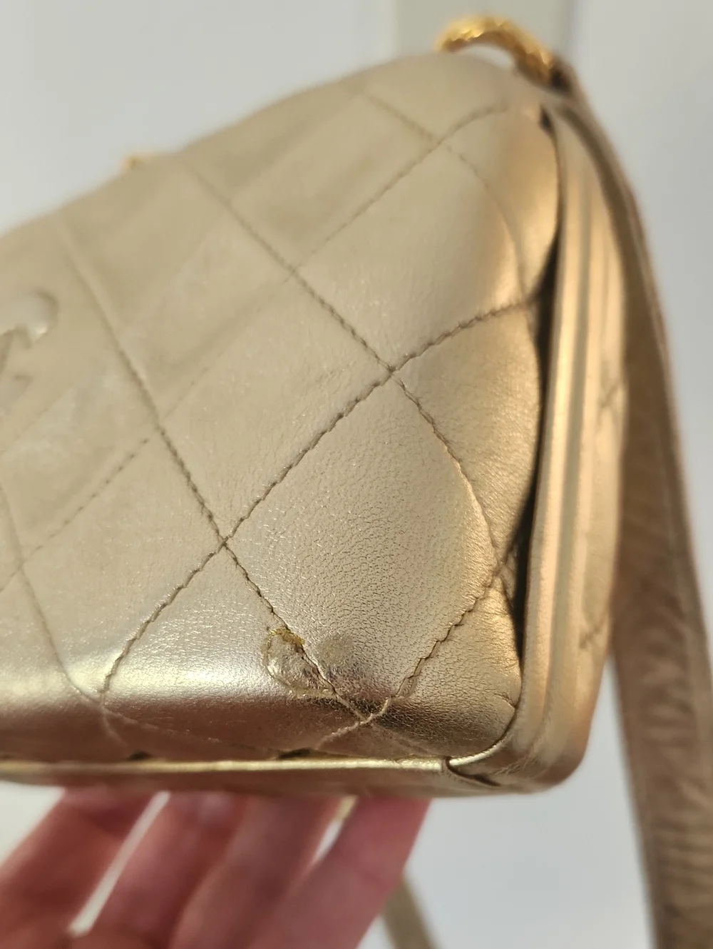 RARE Vintage Chanel Gold Kisslock Crossbody Bag With 24K Gold Plated Hardware